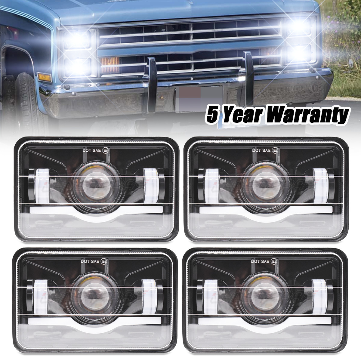 4PCS DOT 4X6″ LED Headlights Hi-Lo Beam For Cadillac Fleetwood DeVille 1975-1986