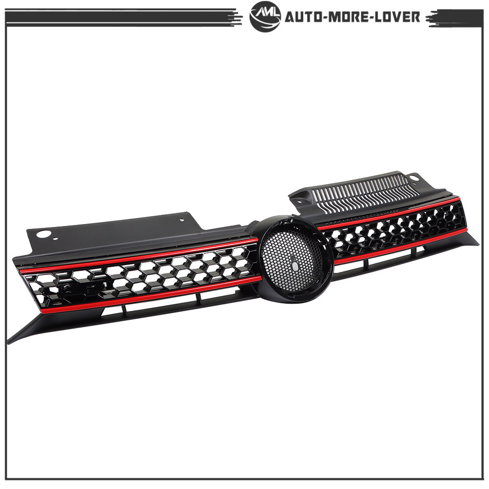 Front Upper Grille Black/Red Trim For 2010-2014 Vw Mk6 Golf/gti/jetta Sportwagen
