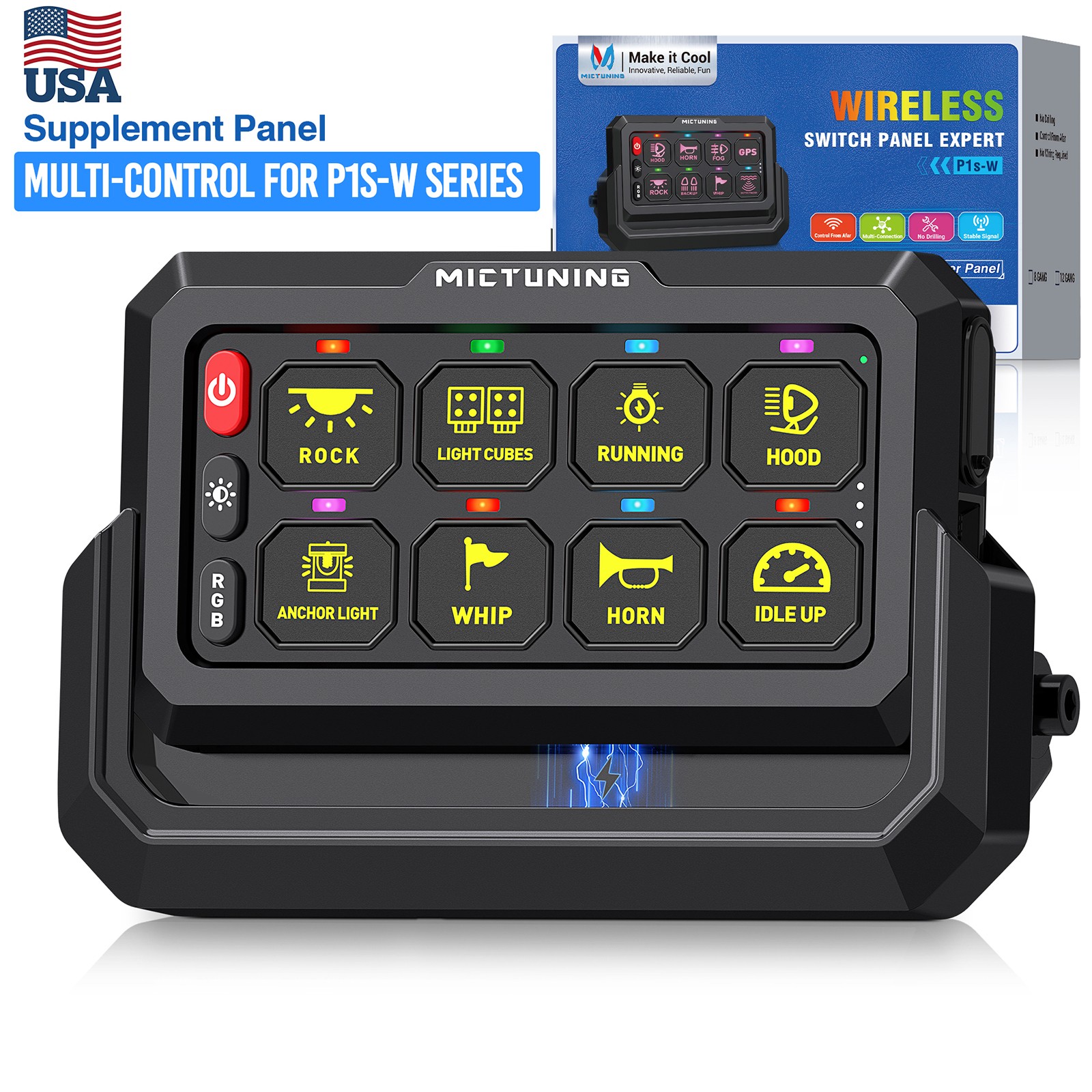 MICTUNING Wireless 8 Gang Switch Panel for P1S-W 8 Gang LED Car Switch, 12v 24v