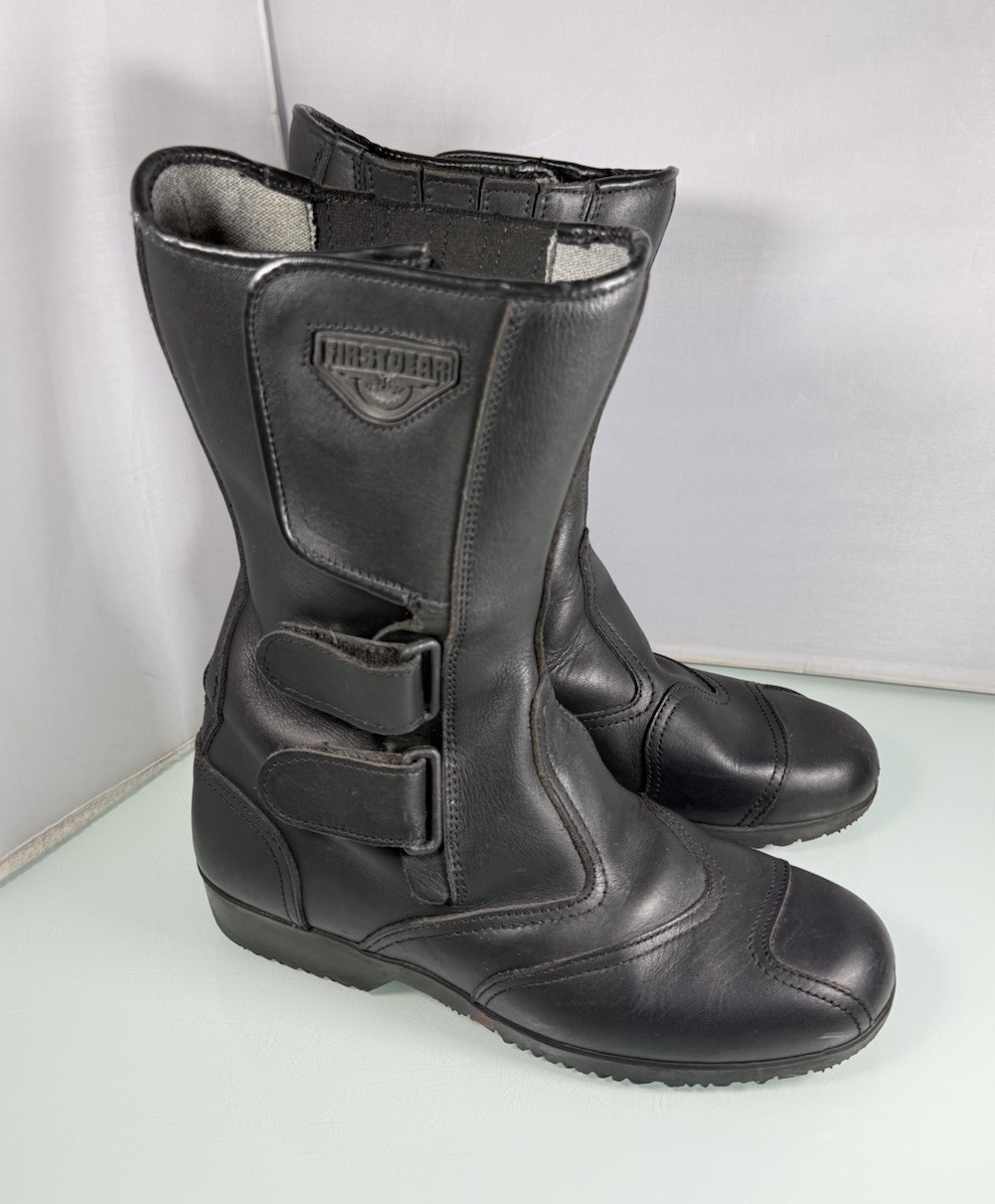 FIRSTGEAR Mens US 9 Black Leather Waterproof Strap Motorcycle Riding Boots ITALY