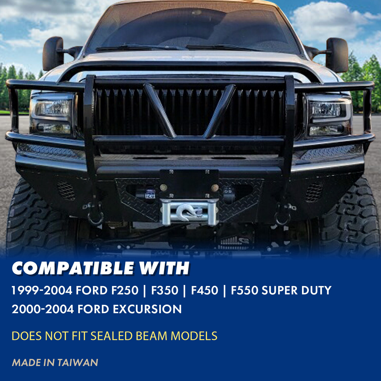 1999-2004 [LED C Bar] For Ford F250/F350 Superduty Excursion Black Headlights