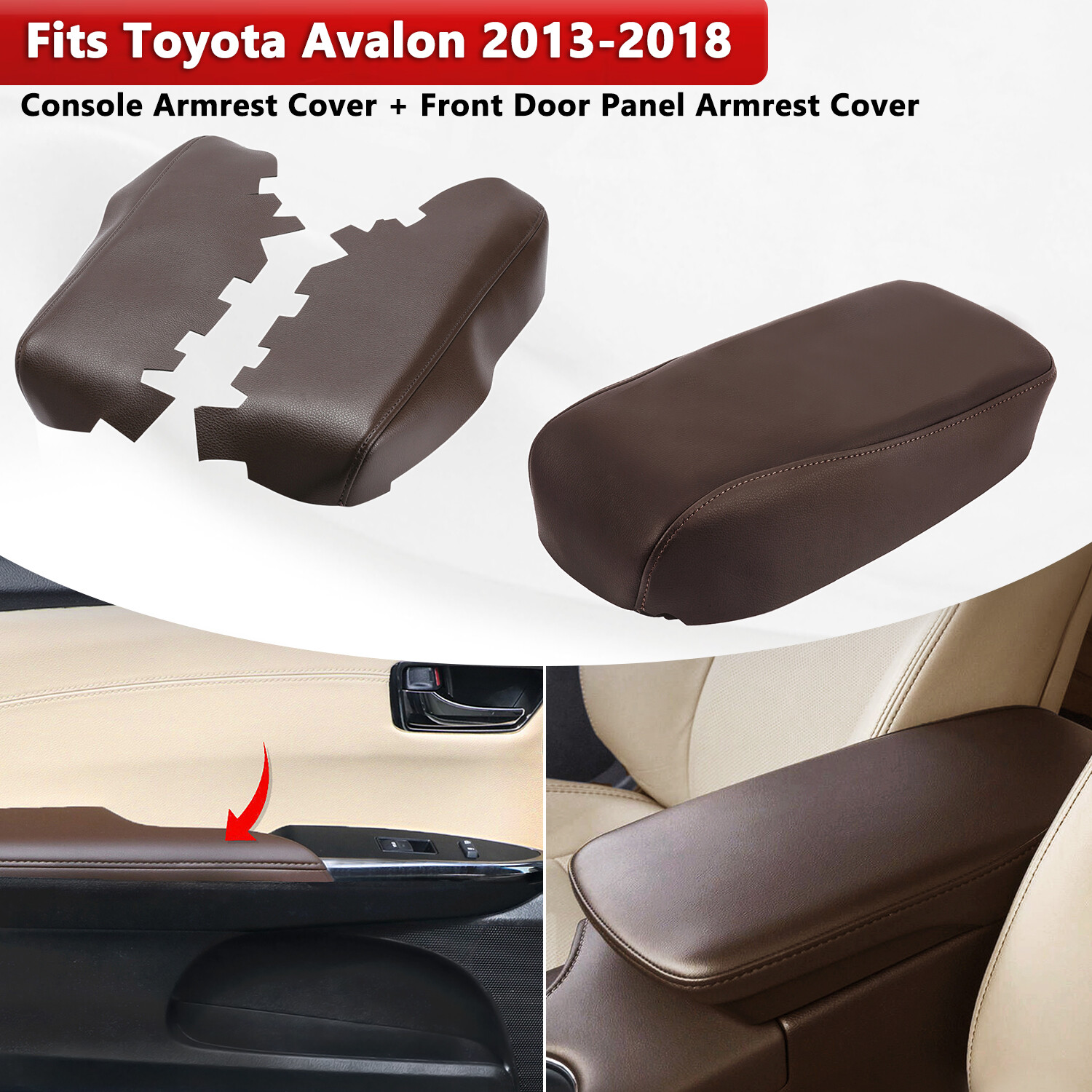Center Console Lid Armrest & Door Panel Cover Brown For Toyota Avalon 2013-2018