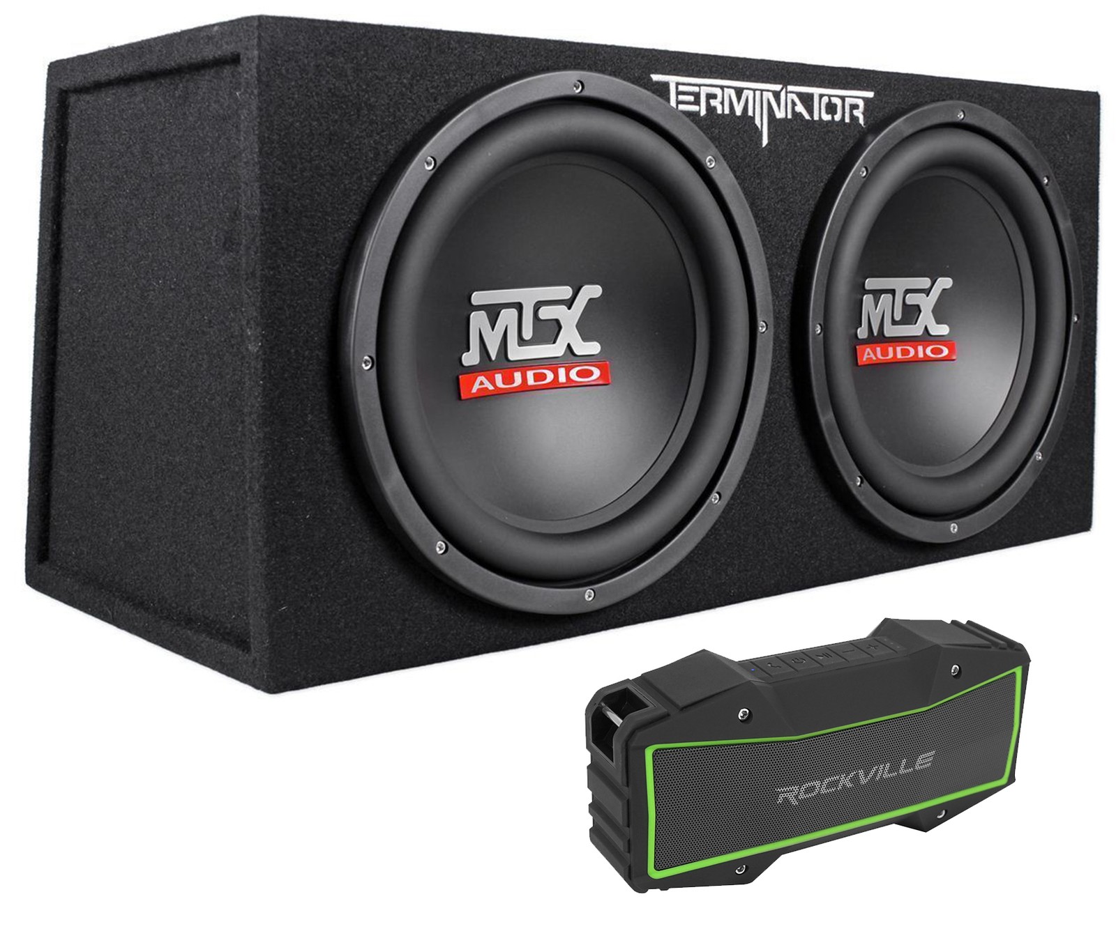 MTX Terminator TNE212D 1200w Dual 12” Subwoofers+Sealed Sub Box+Home Speaker