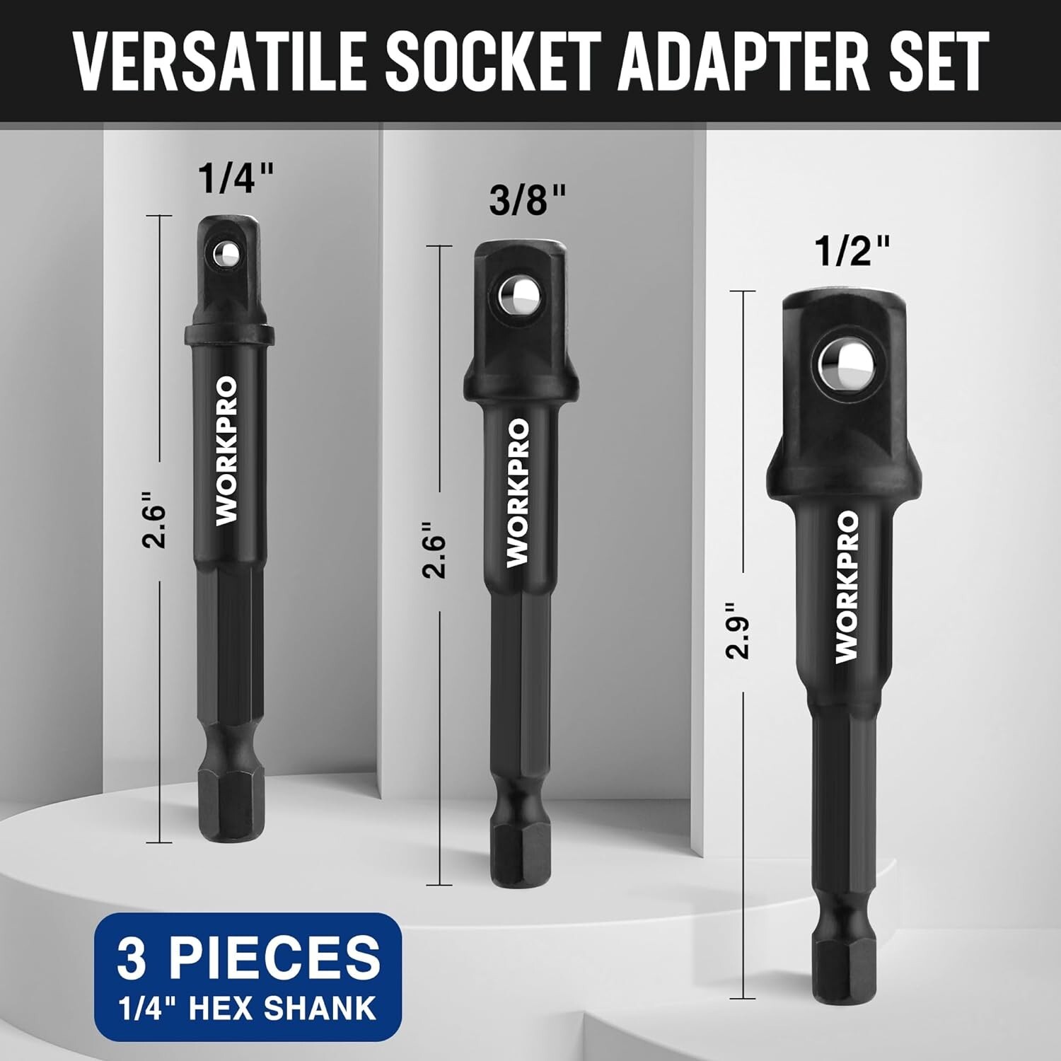 WORKPRO 7Pieces Impact Socket Adapter Set W/3PC 1/4″Hex Shank Drill ExtensionSet
