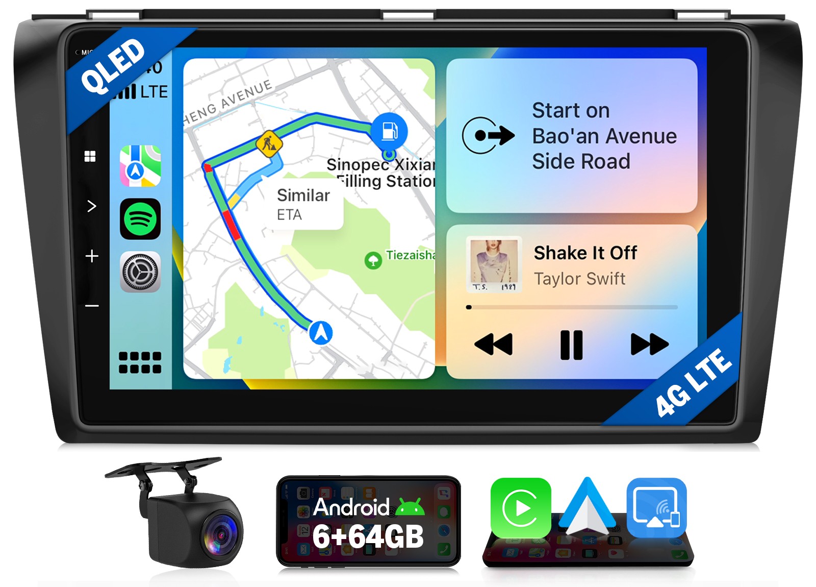 Eonon M3BKX6S QLED 6+64 9″Android Car Stereo Wireless CarPlay GPS for mazda 3 4G