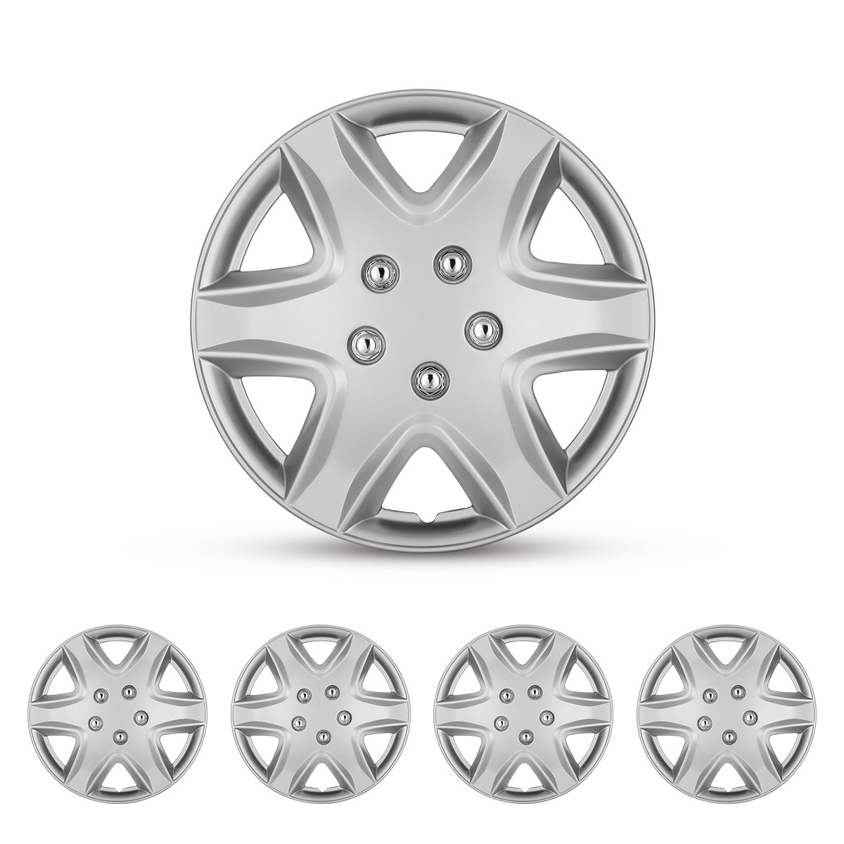 Glossy Silver 15″ Wheel Covers Snap On Hub Caps For R15 Tire+Steel Rim 4 Pack