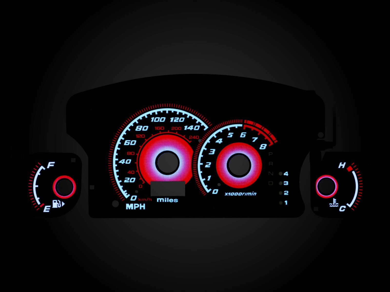 RED Glow Gauge Blk Overlay For 00-05 Mitsubishi Eclipse AUTO Instrument Cluster