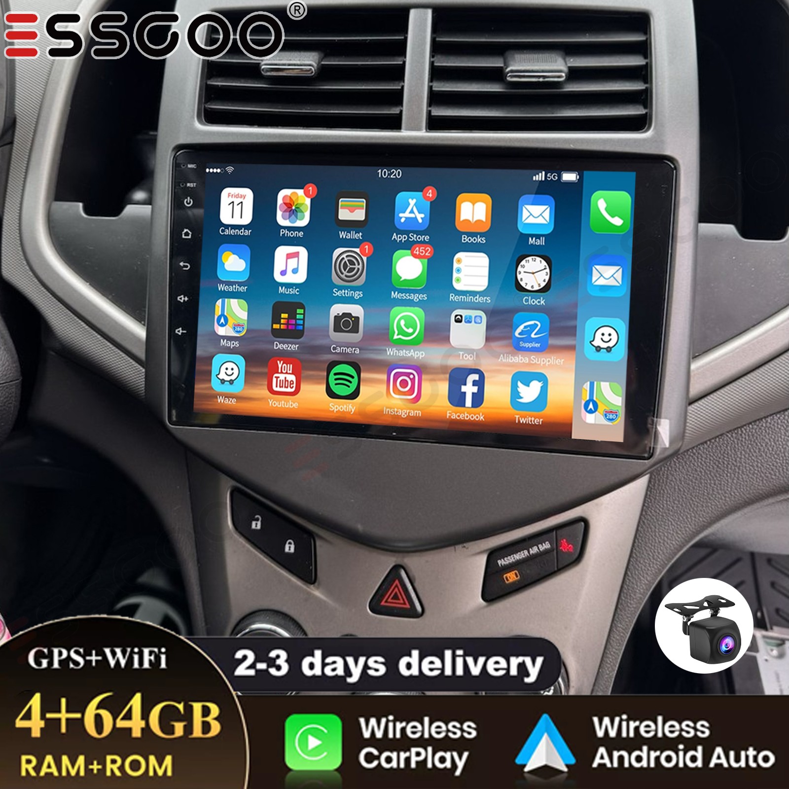 9″ For Chevrolet sonic Aveo 2011-2016 Car Stereo Radio GPS CarPlay 4+64GB Camera