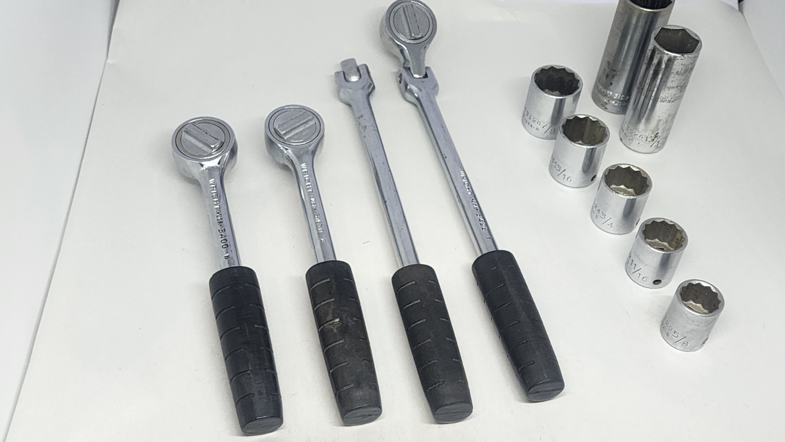 VTG Wright Tool Company Ratchet Lot Of 3 + Breaker Bar With Sockets 3/8″dr 12pt