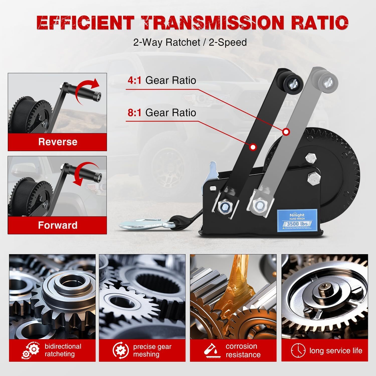 Nilight Boat Trailer Winch 3500 LBS Hand Crank Winch Heavy Duty Boat Winches