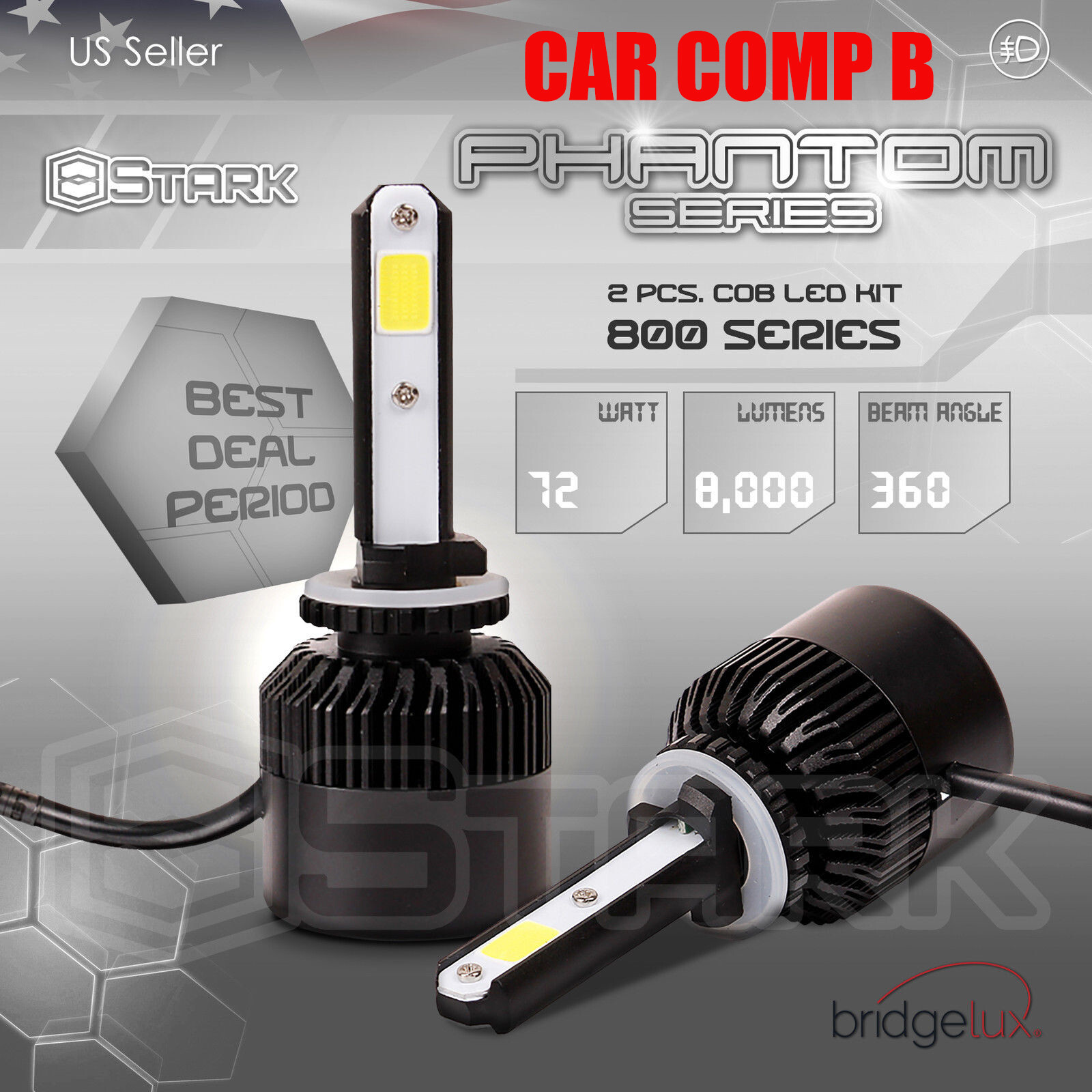 72W 8000LM US BridgeLux Chip LED Kit 6000K Fog Light Bulbs – 880 881 893 899 (B)