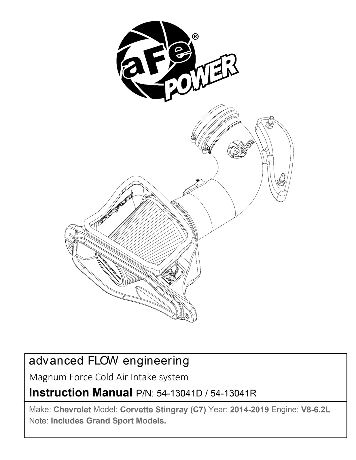 aFe 54-13041R Magnum FORCE Stage-2 Cold Air Intake for 14-19 Corvette C7 V8 6.2L