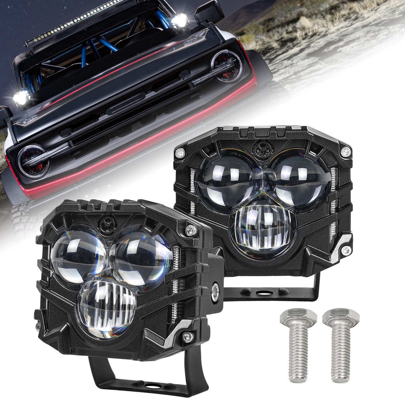 For Ford Bronco Trucks ATV UTV SUV 2PCS LED Work Lights Pods Spot Flood White