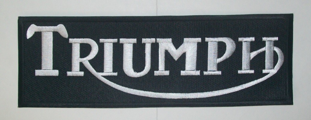 Triumph Motorcycle 11 inch back patch. white black. Sew on type. NEW