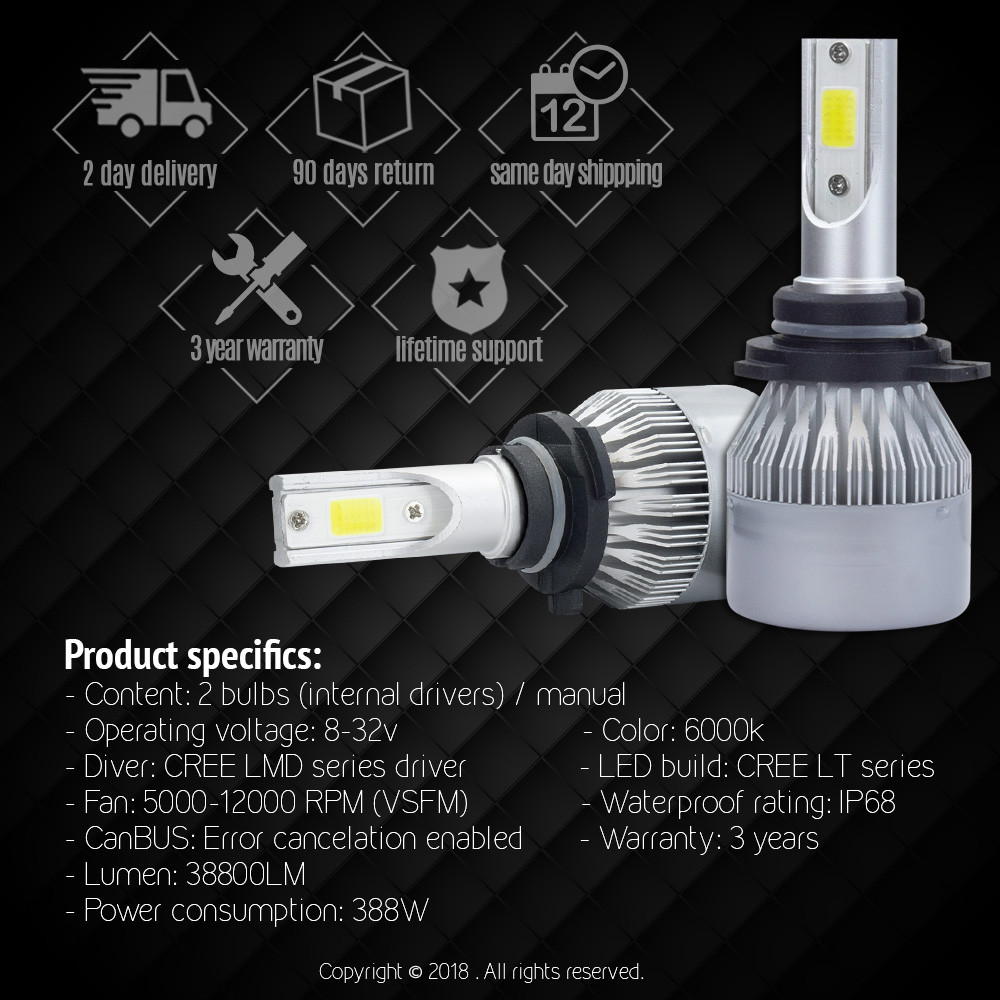XENTEC LED HID Headlight Conversion kit 9006 6000K for 1987-1996 Oldsmobile 98