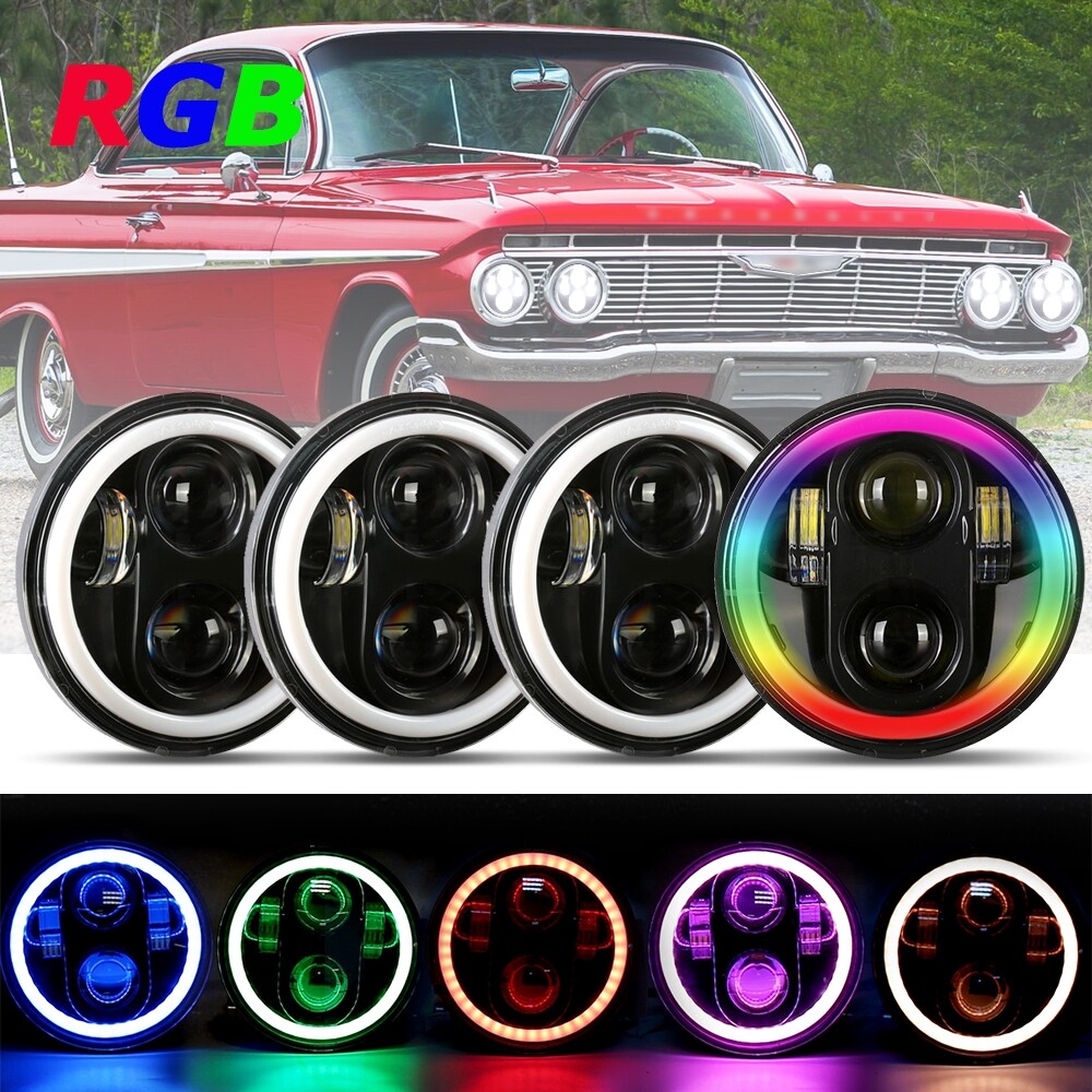 4x 5-3/4 5.75″ Round LED Headlights Hi/Lo RGB For Chevy Impala Bel Air El Camino