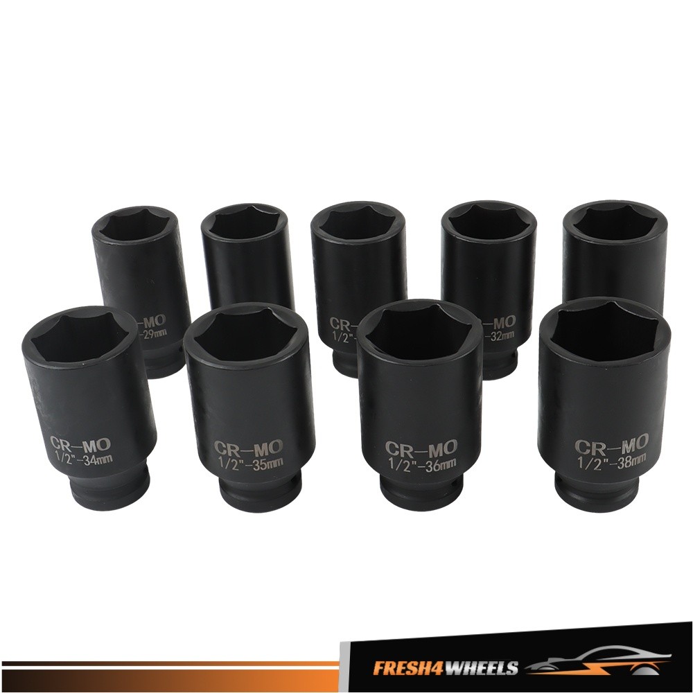 9PCS 1/2″ Drive Deep Impact Socket Set – Metric Axle Hub Nut Sockets 29-38mm