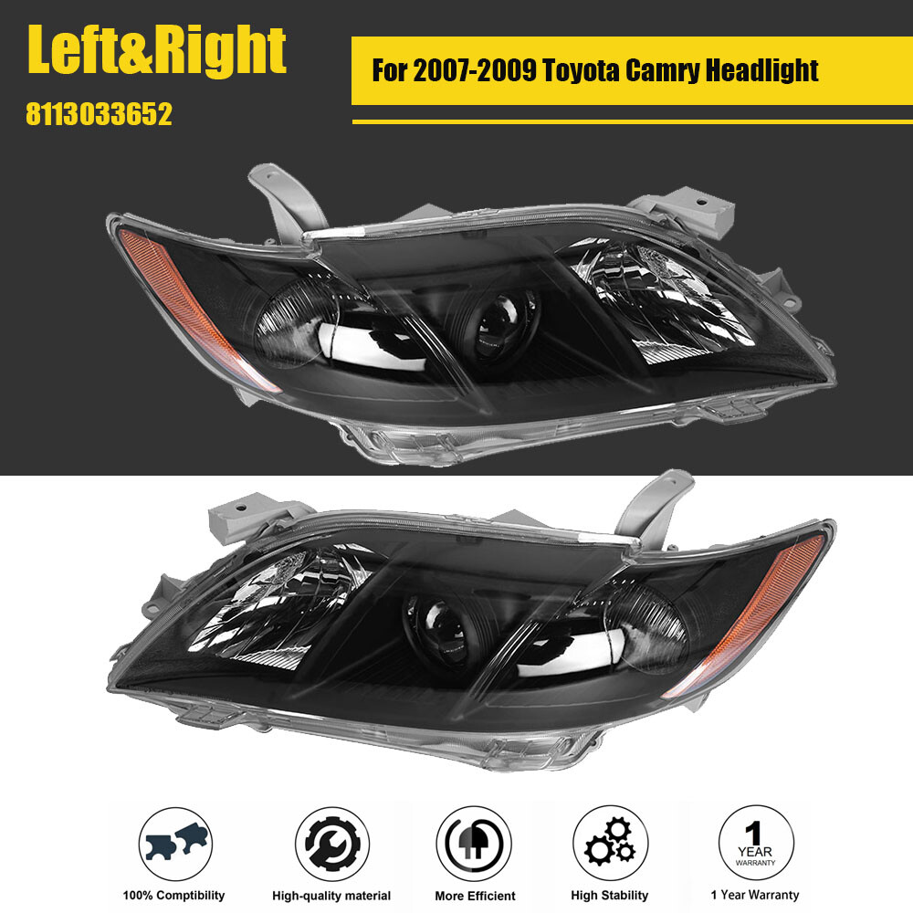 For Toyota Camry 2007-2009 Headlight Headlamps Black Clear Housing Projector Set
