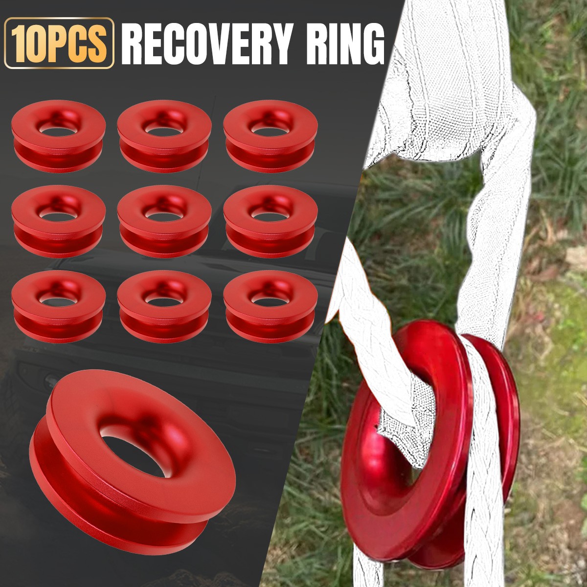 10pcs Winch Snatch Recovery Ring 66000 lbs Fit For Soft Shackle ATV UTV Rcovery