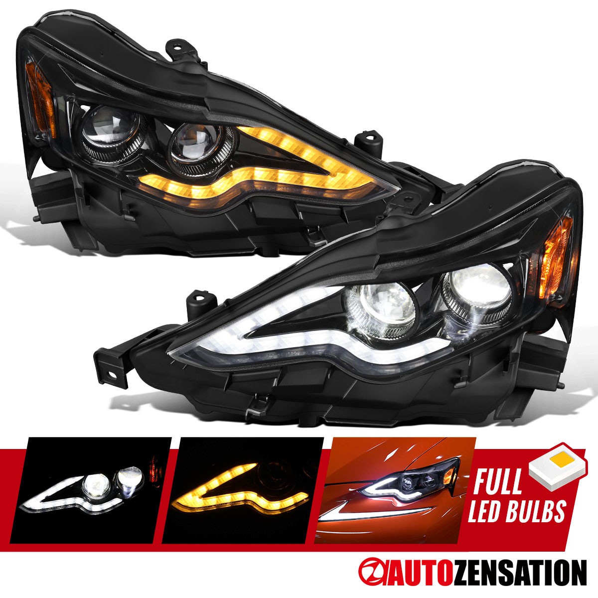 Fit 2014-2016 Lexus IS250 IS350 Slick Black LED Projector Headlights Lamps 14-16