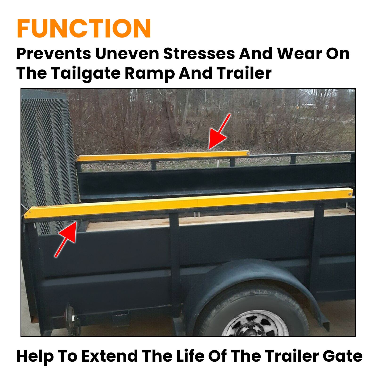 Yellow 2 Sided Tailgate Utility Trailer Gate & Ramp Lift Assist System 350 lbs