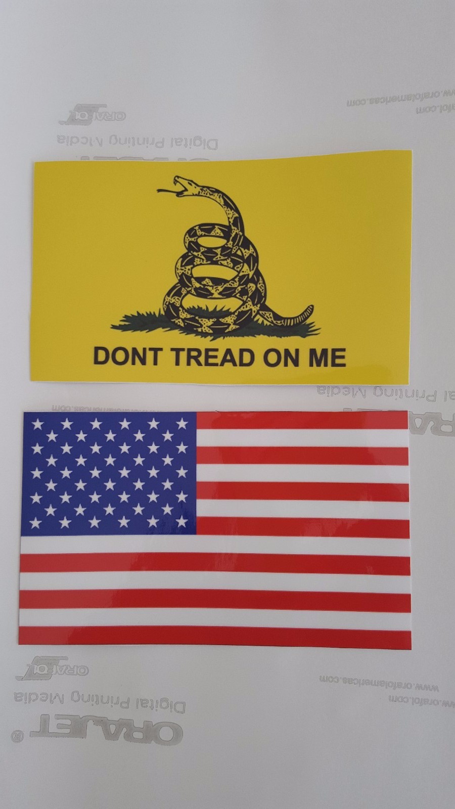 Dont Tread On Me Gadsden and USA Flag Vinyl Decal Sticker 2.5″X 1.5″ Set of (2)