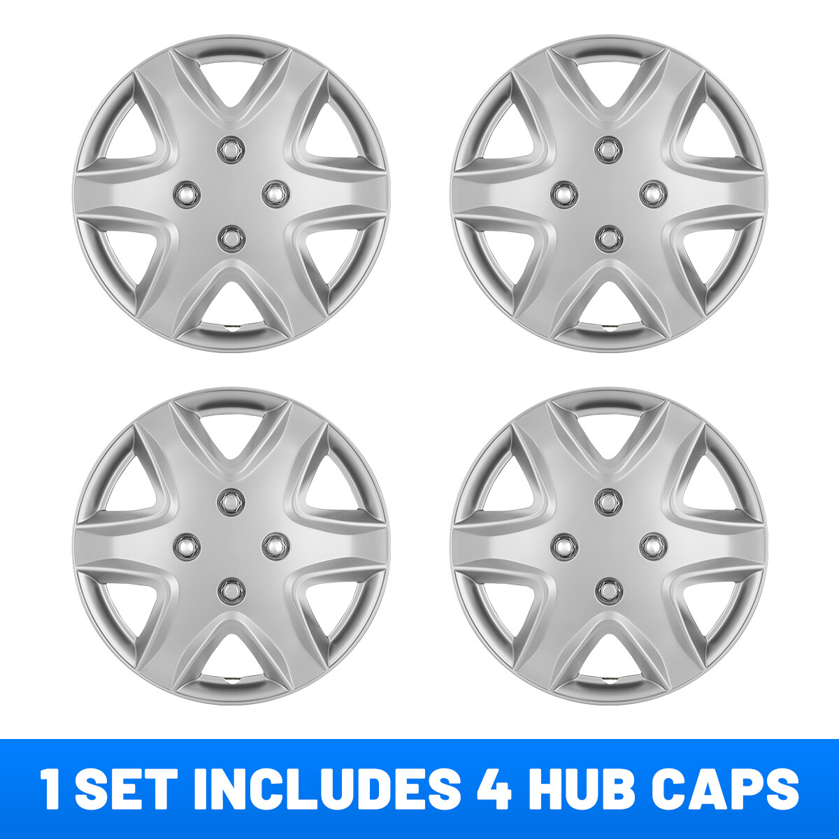 14″ Set of 4 Silver Wheel Covers Snap On Full Hub Caps fit R14 Tire & Steel Rim