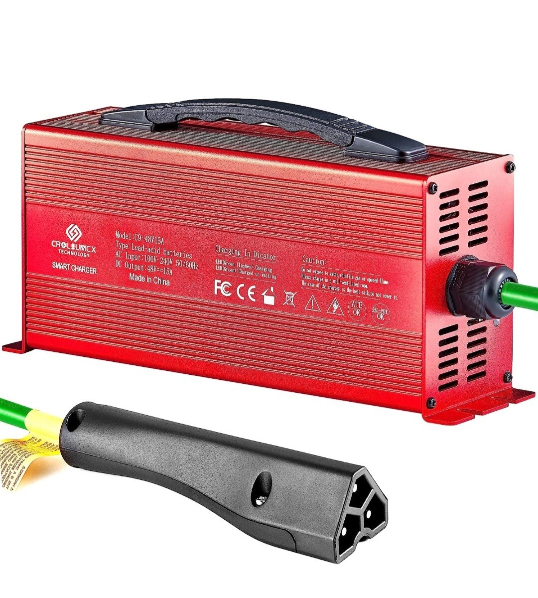 48V 15Amp Aluminium Golf Cart Battery Charger, Matching 3-pin Triangular Plug