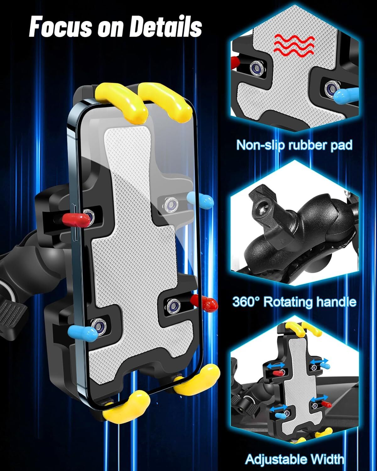 UTV Phone Mount 360° Adjustable Phone Holder 8 Claws Fits 1.75″-2″ Round Tube