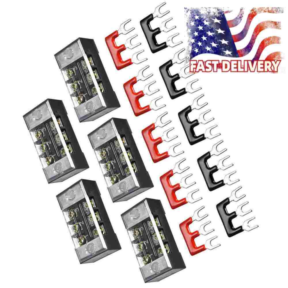 3-Position 600V 15A Dual Row Screw Terminal Blocks & Pre-Insulated Strip 5 Sets