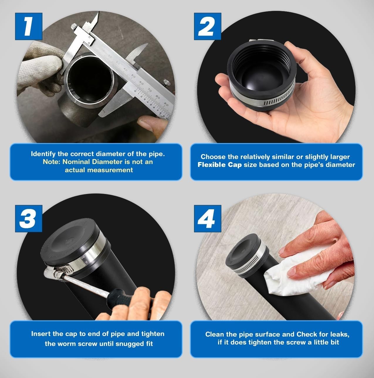 4 Pack 5 Inch PVC Pipe Caps Compatible With Cast Iron Copper Plastic Steel