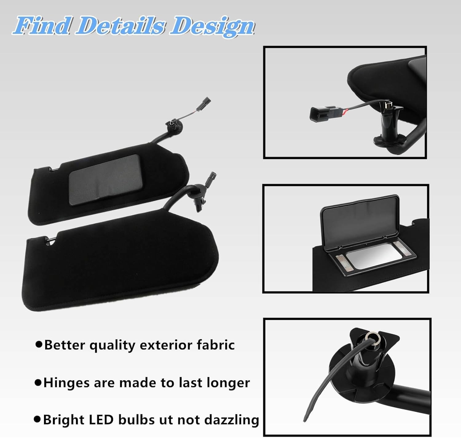 Driver& Passenger Side Sun Visor For 2005-2013 Chevrolet C6 Corvette W/LED Light