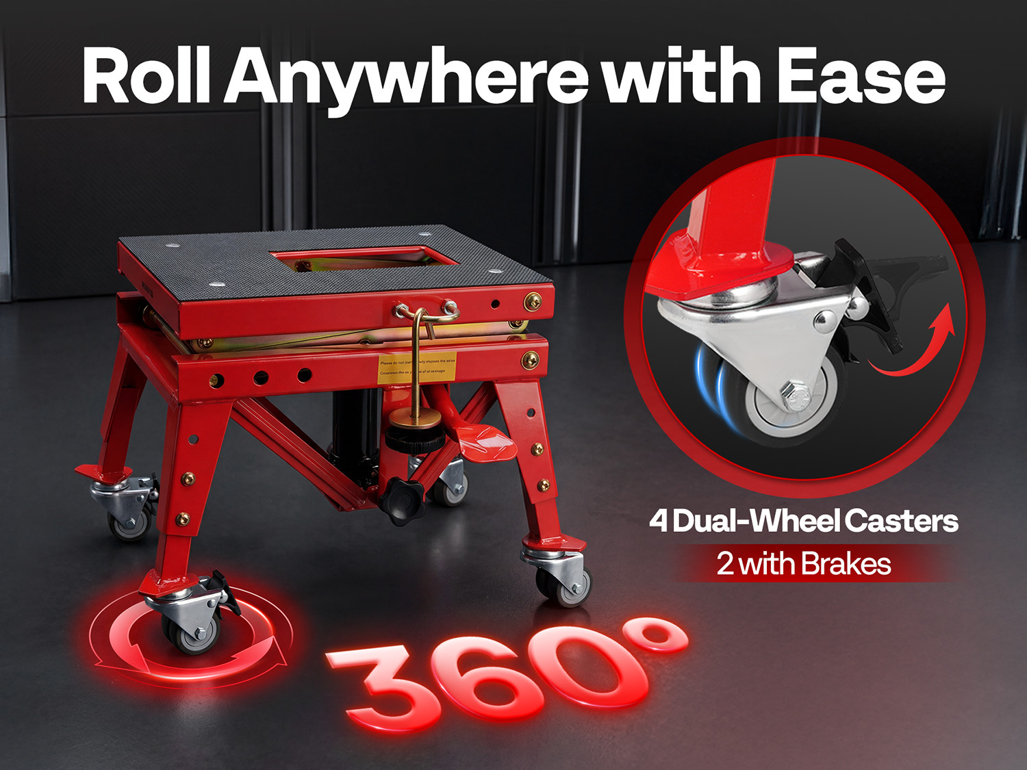 350lbs Hydraulic Motorcycle Lift Table ATV Dirt Bike Scissor Jack Stand 4 Wheels