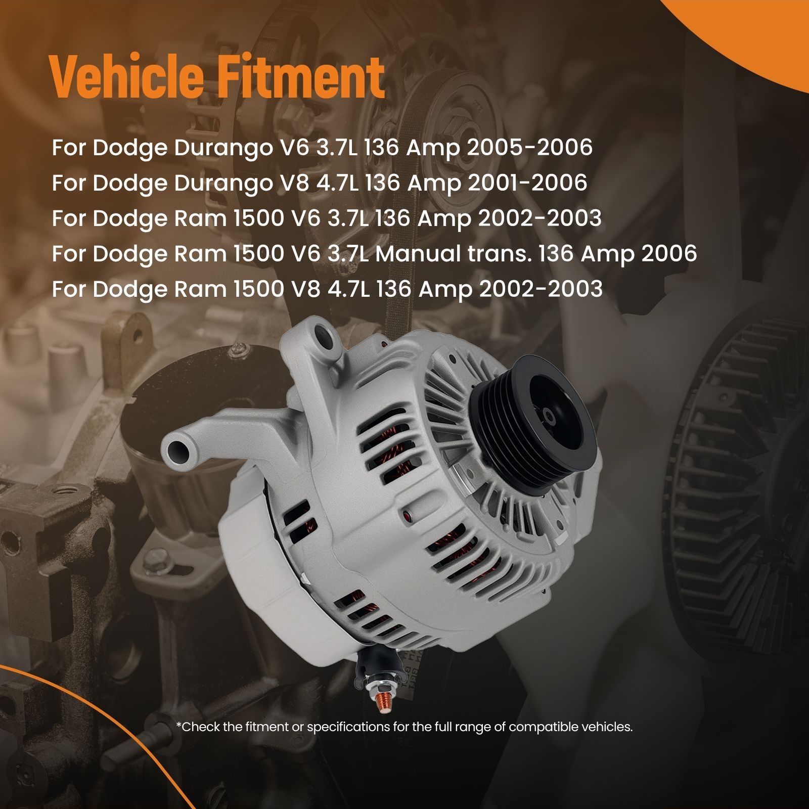 Alternator Assembly For Dodge Ram 1500 3.7L V6 Manual Trans 2006 56041120AD 136A
