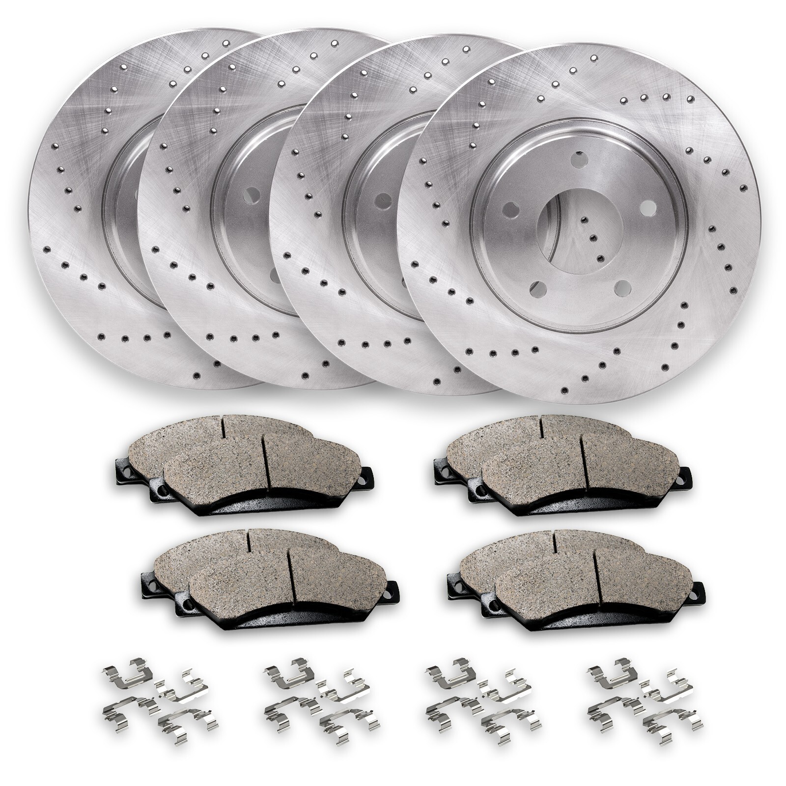 Front & Rear Drilled Brake Rotors + Pads for Chevy Silverado 1500 Sierra 1500