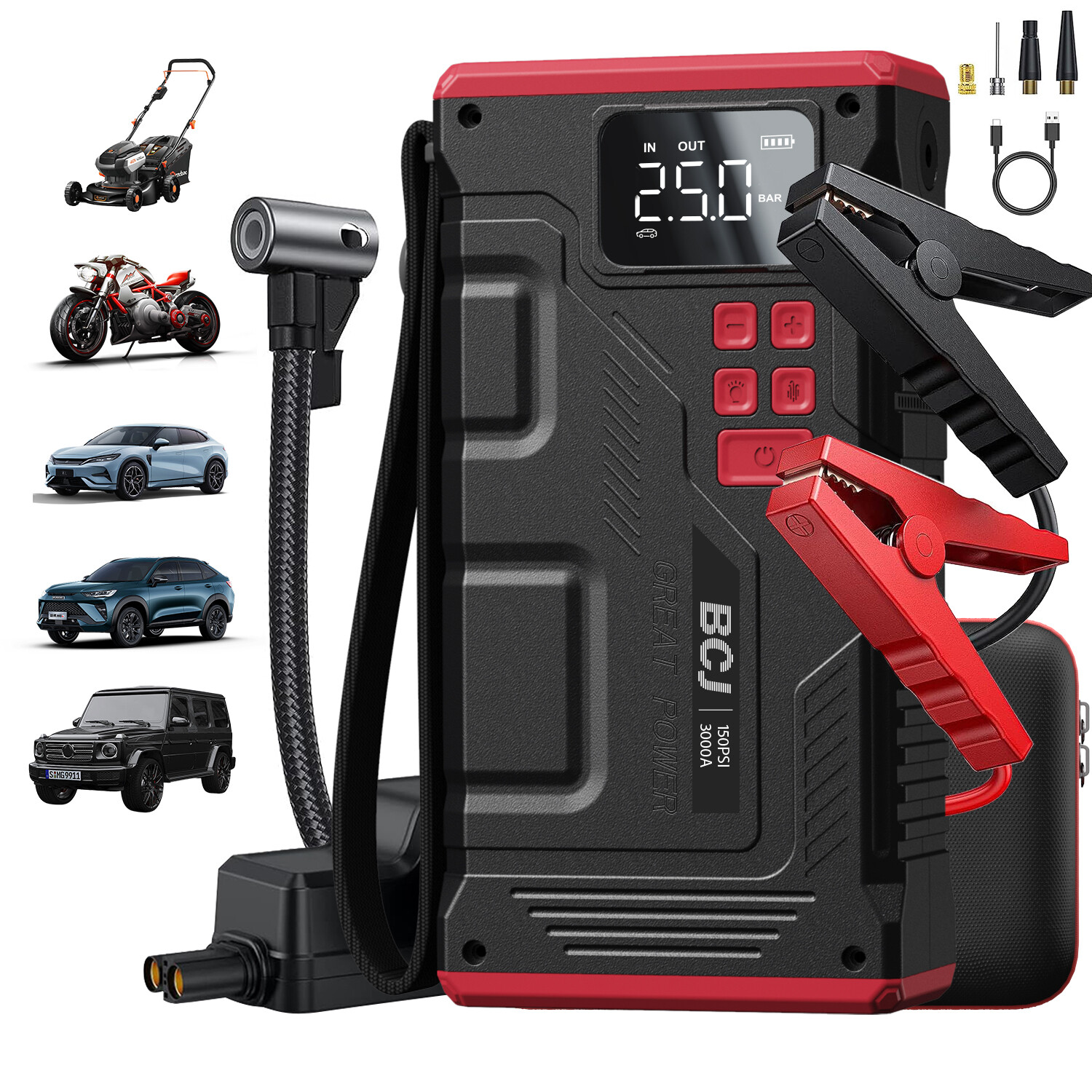 Car Jump Starter with Air Compressor, Battery Jump Starter 6000A Peak 150PSI.