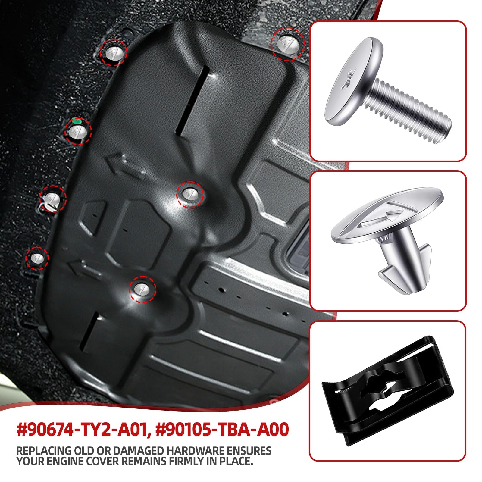 14PCS Engine Splash Shield Hardware Kit, Lower Cover Pin 10mm x 5mm,