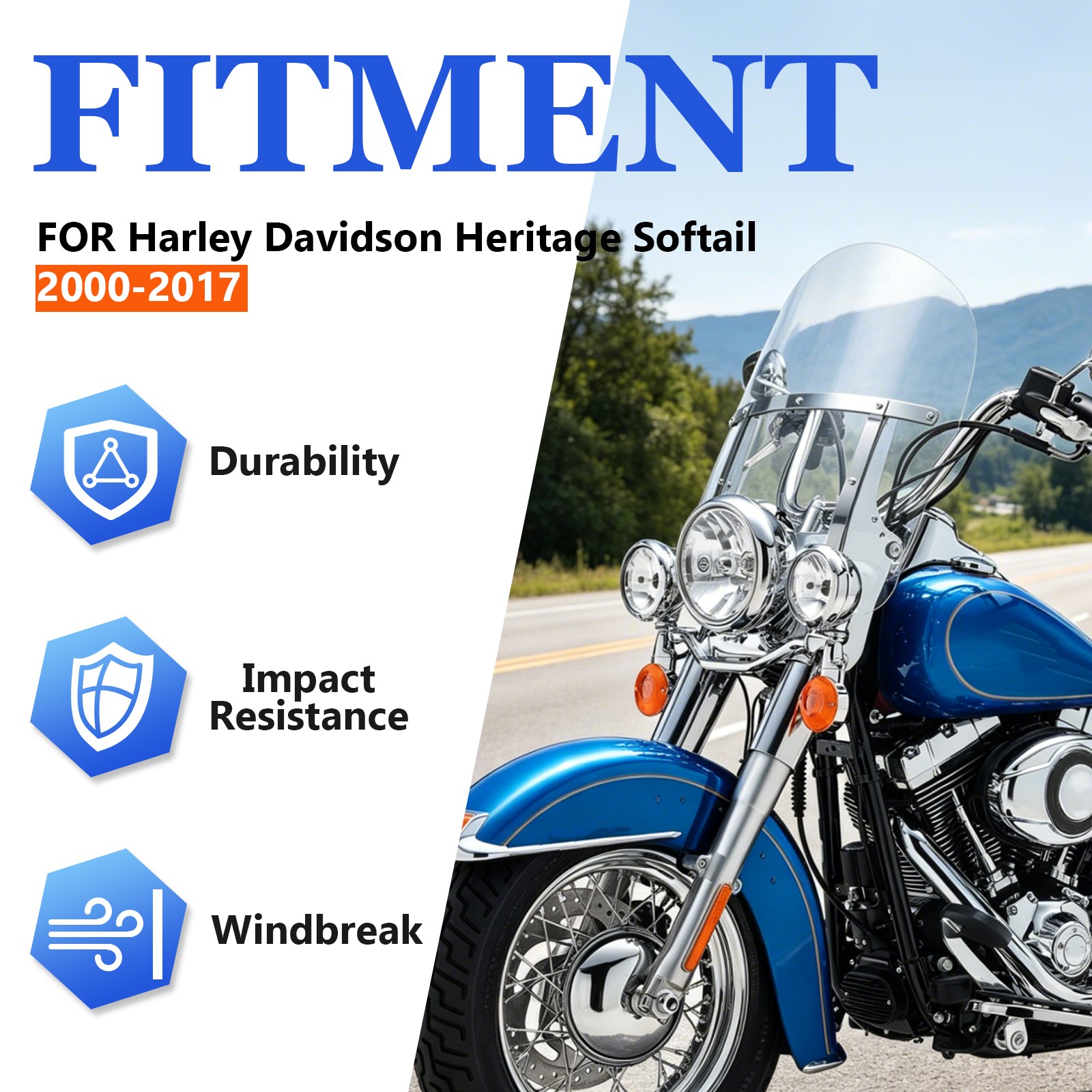Motorcycle Clear Windshield For Harley Softail Fat Boy Heritage Softail 00-17