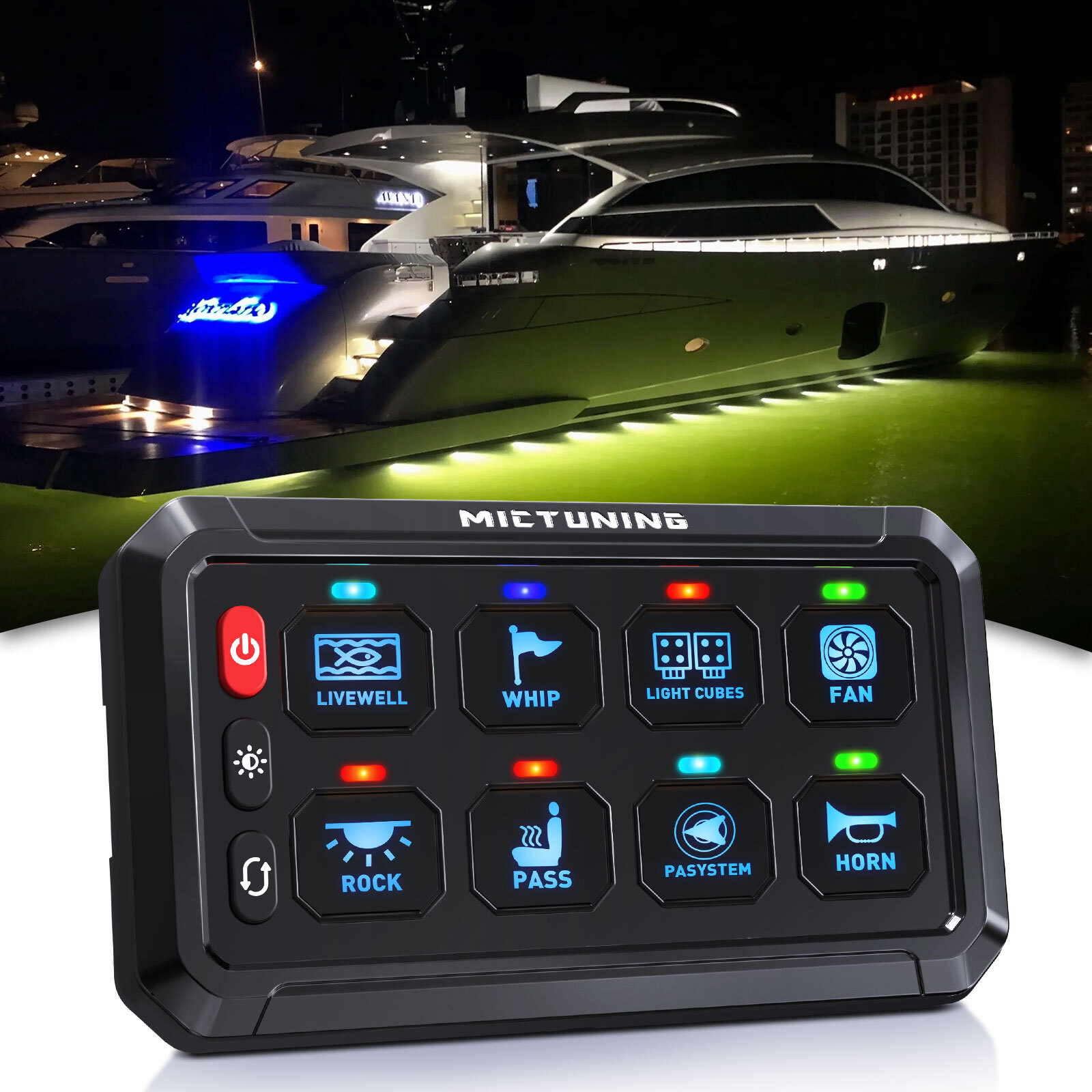 MICTUNING 8 Gang Switch Panel LED Circuit Control Relay System Box Truck Marine