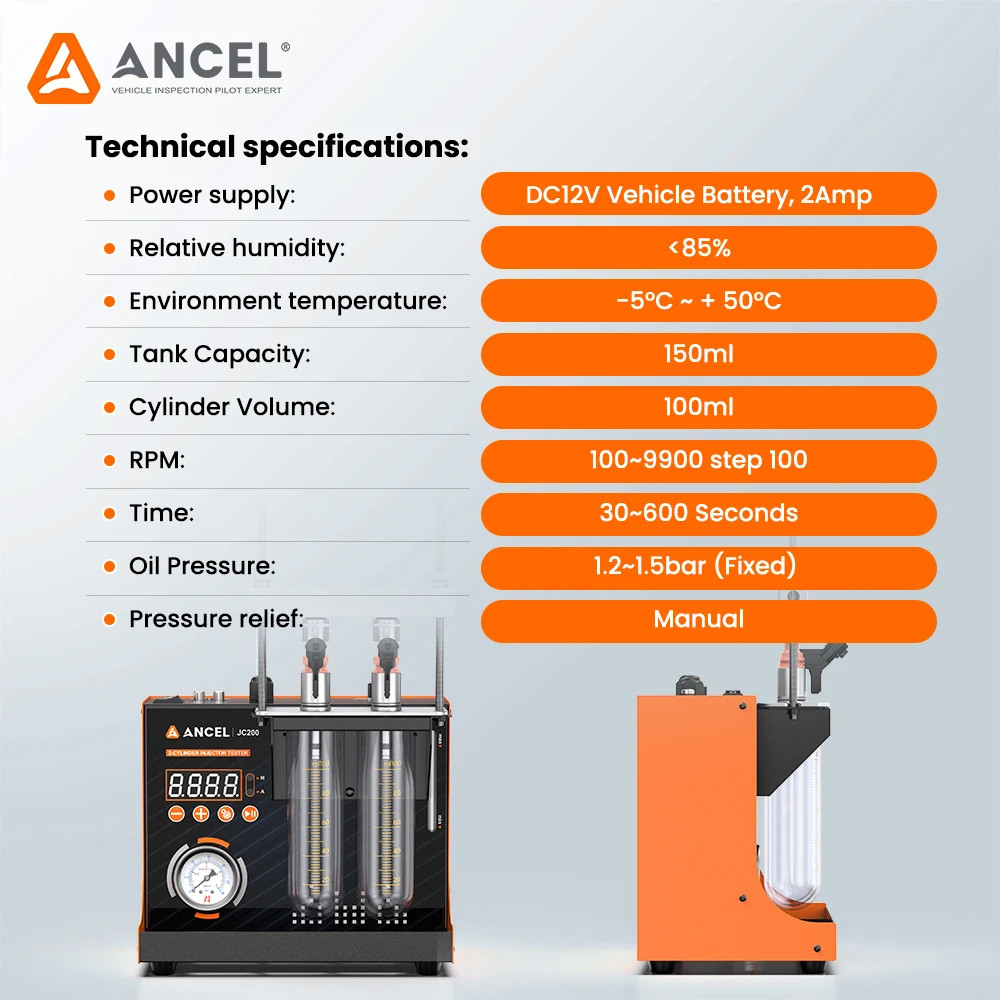 Ancel ANJ400 Fuel Injector Cleaner Ultrasonic Fuel Injectors Tester Machine Kit