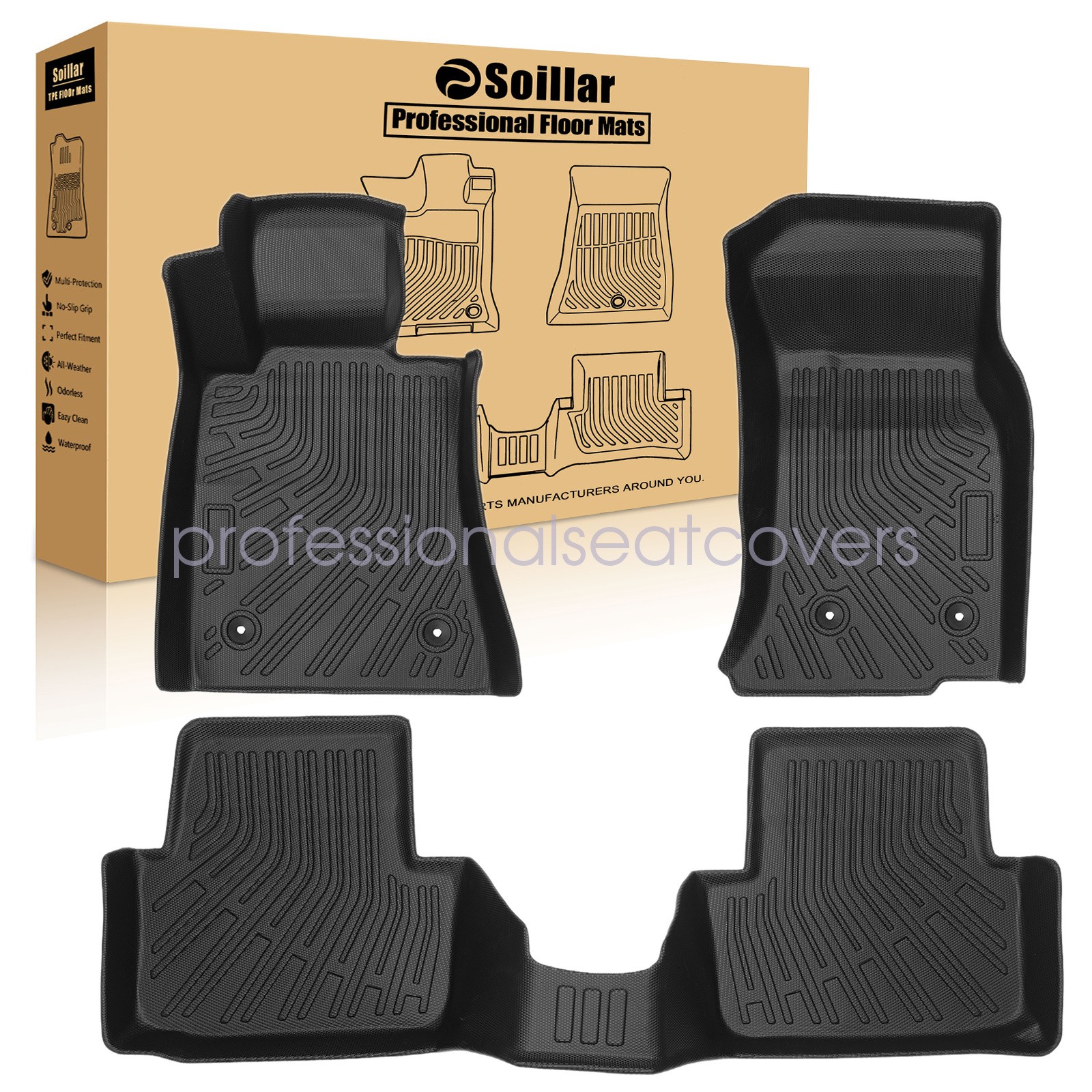3D All-Weather Front & Rear TPE Floor Mats Liners Set For 2013-2019 Cadillac ATS