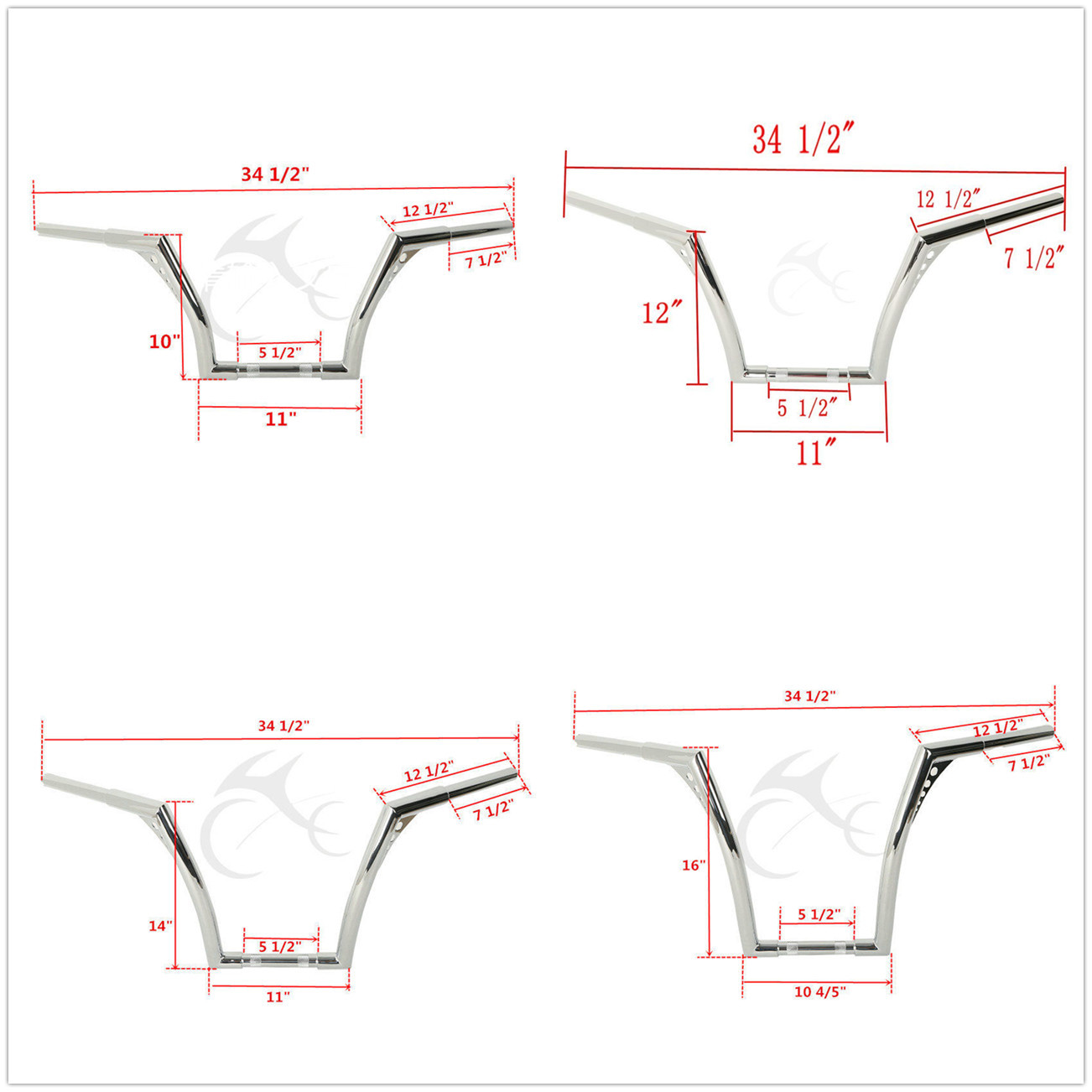 10/12/14/16/18/20″ Rise Ape Hangers Handlebar Fit For Harley Dyna Sportster