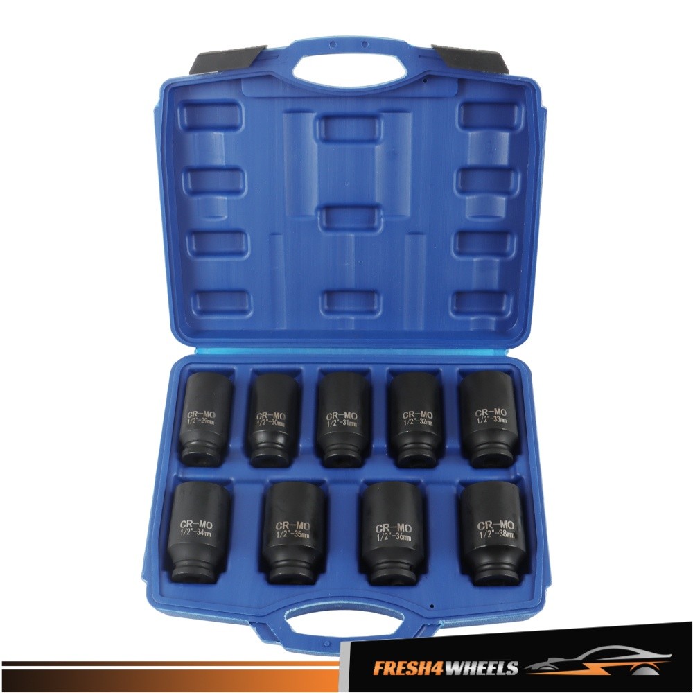 9PCS 1/2″ Drive Deep Impact Socket Set – Metric Axle Hub Nut Sockets 29-38mm