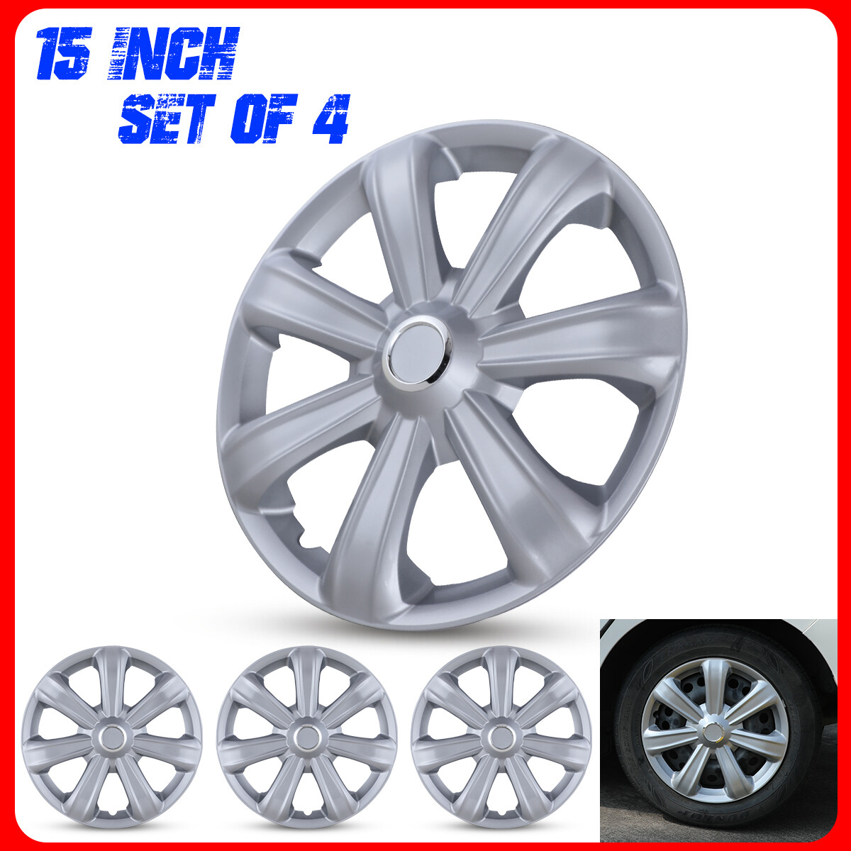 15″Inch 4pcs Wheel Covers Snap On Full Rim Hub Caps fit R15 for Toyota Truck SUV