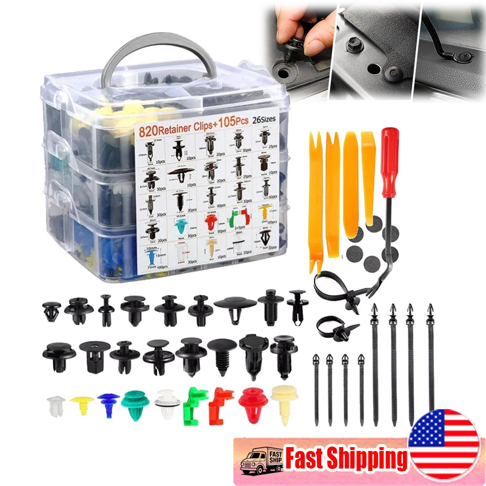 925PCS/Set Car Body Push Pin Rivet Door Trim Panel Fastener Clip W/ Remover Tool