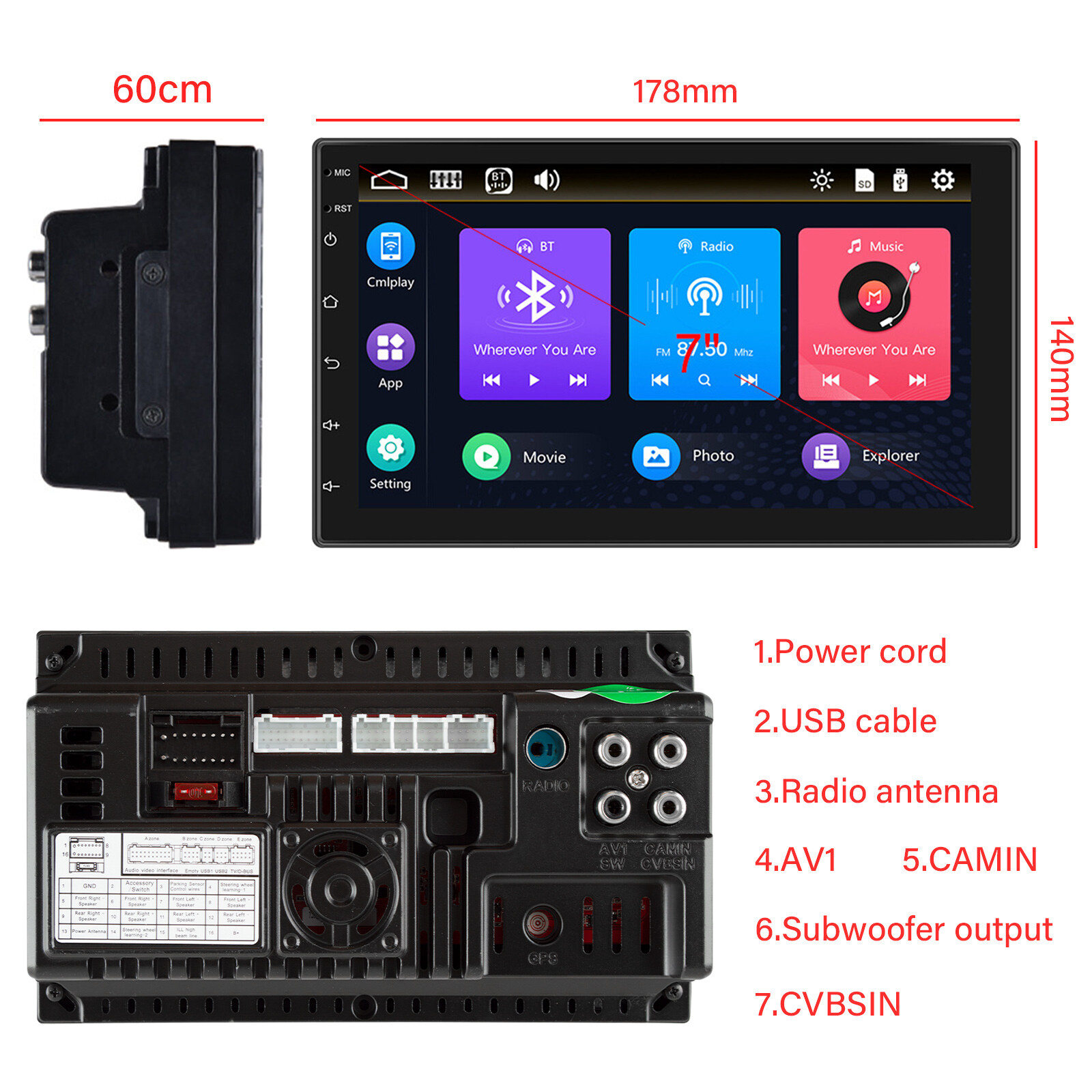 7″ Car Stereo Radio Double 2 DIN Touch Screen Android 15 GPS Bluetooth FM WIFI