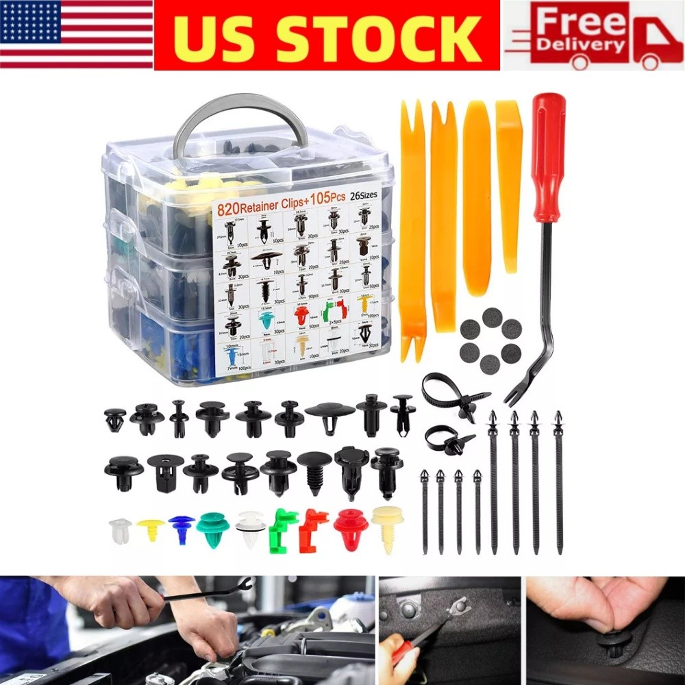 925Pcs Car Retainer Clips & Fasteners Kit Bumper Fender Rivets Door Panel Clips