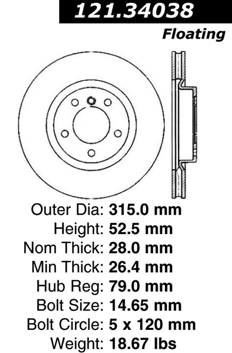 Centric Front Driver Side Disc Brake Rotor for BMW (121.34038)