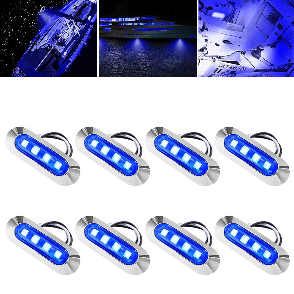 8PCS Marine Boat LED Courtesy Lights Cabin Deck Walkway Stair Light Blue 12V-24V
