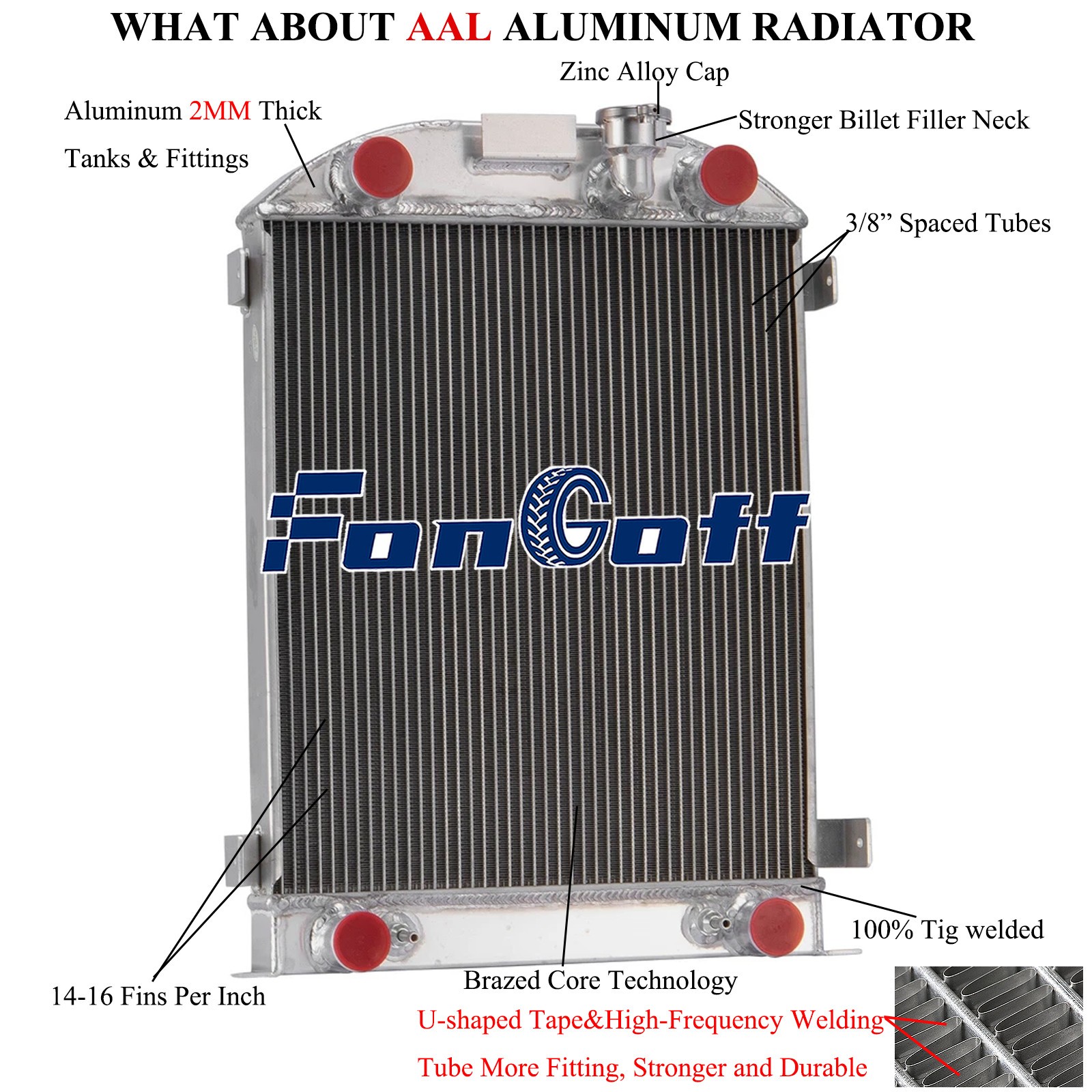Full Aluminum 4 Rows Radiator Fit 1932 Ford Model A Flathead 3.3L V8 Engine USA.